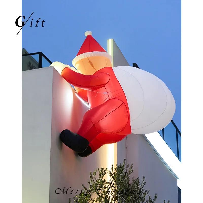 6 FT Tall Christmas Inflatable Hanging Santa Santa with Gift Bag Decorations Blow Up Climbing Santa with LED Lights Outdoor Toys | Hyobase