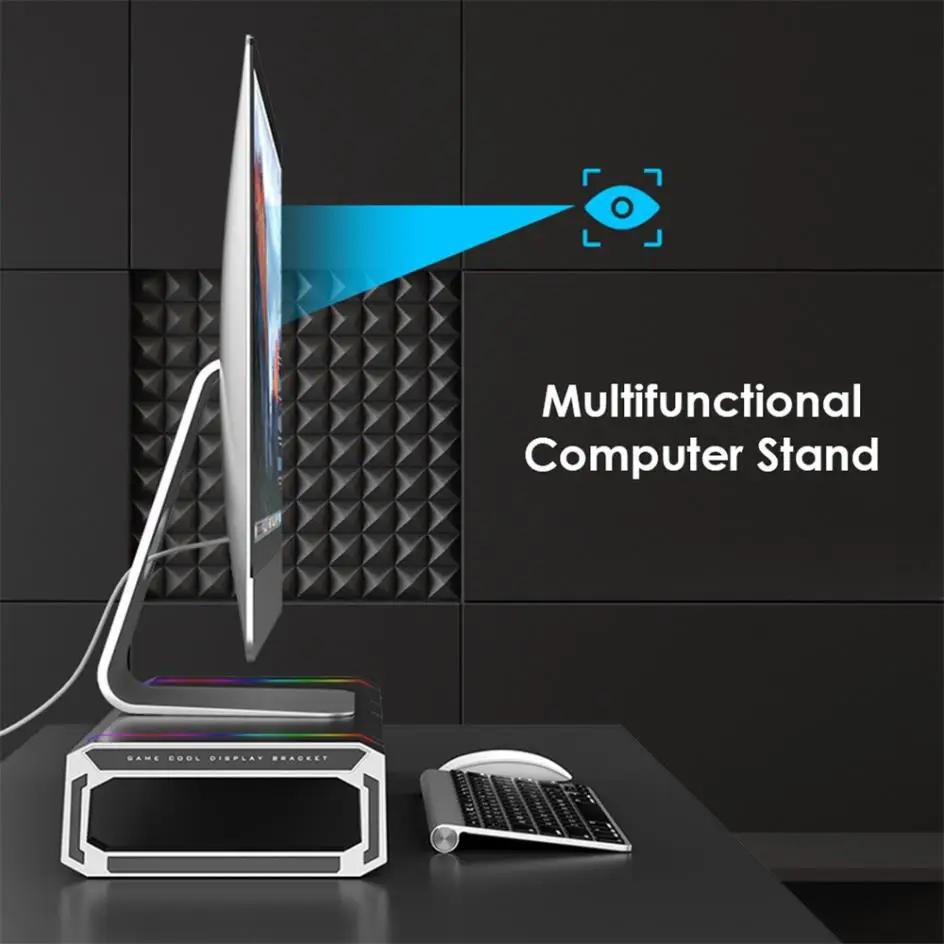 RGB Monitor Stand 4 USB Charging Desk Organizer Bracket Computer Monitor Holder Keyboard Riser | Hyobase